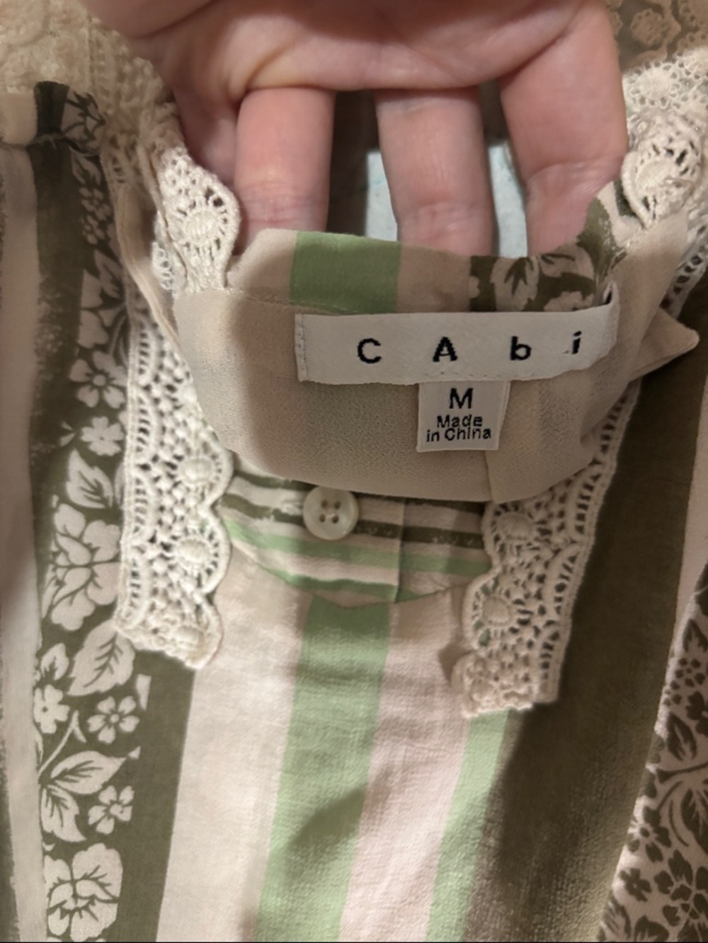 CAbi Lace-Back Striped & Floral Camisole in Cream, Olive & Coral - Picture 2 of 4